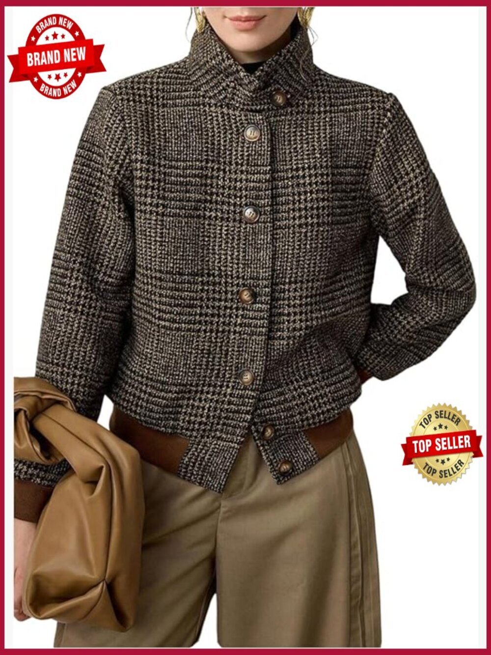 Elegant Plaid Button Down Blazer Casual Office Jacket